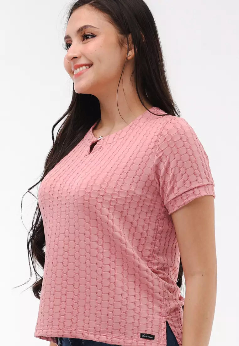 Honey Comb Knits Short Sleeves Blouse