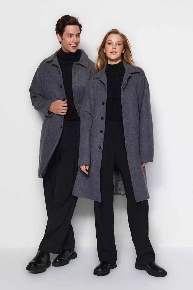 Anthracite Unisex Regular Fit Wool Blend Winter Coat