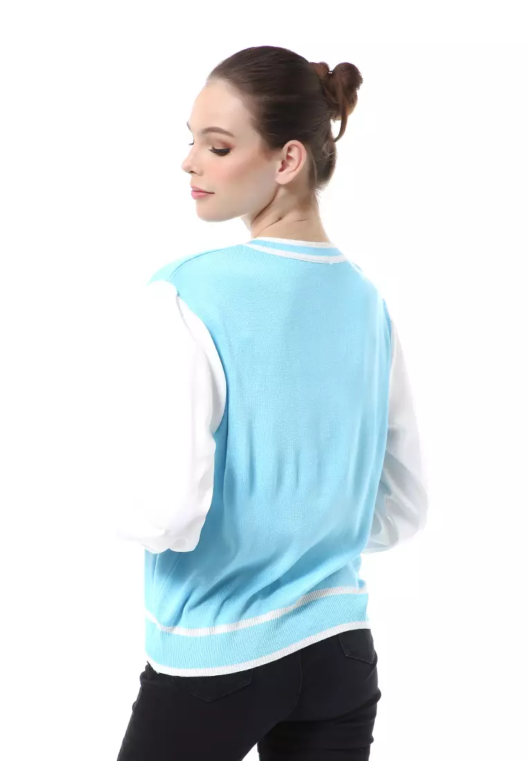 Reine Outerwear Wanita Jaket Stylish Korean Style Material Rajut ORIGINAL - Blue