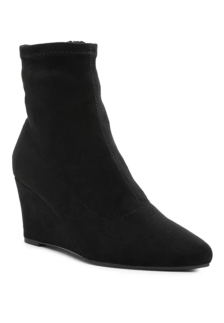 Microfiber Wedge Sock Boots in Black