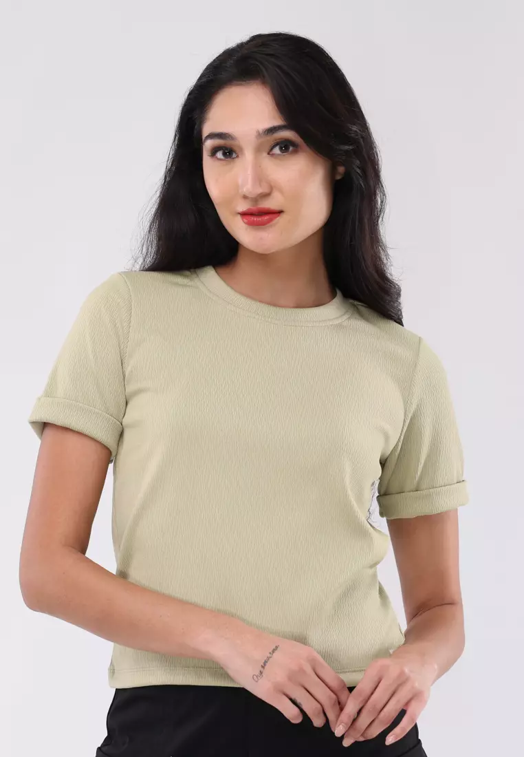 Short Slvs. Round Neck Basic Top