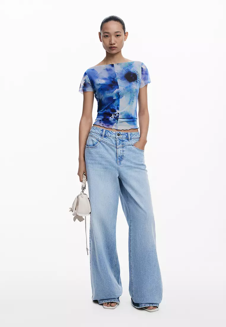 Ribbed tulle T-shirt