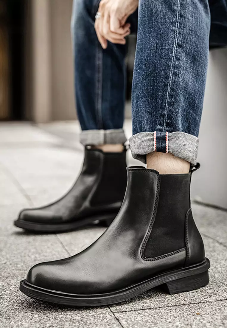 hk-ehunter Top layer cowhide thick-soled Chelsea boots 2025