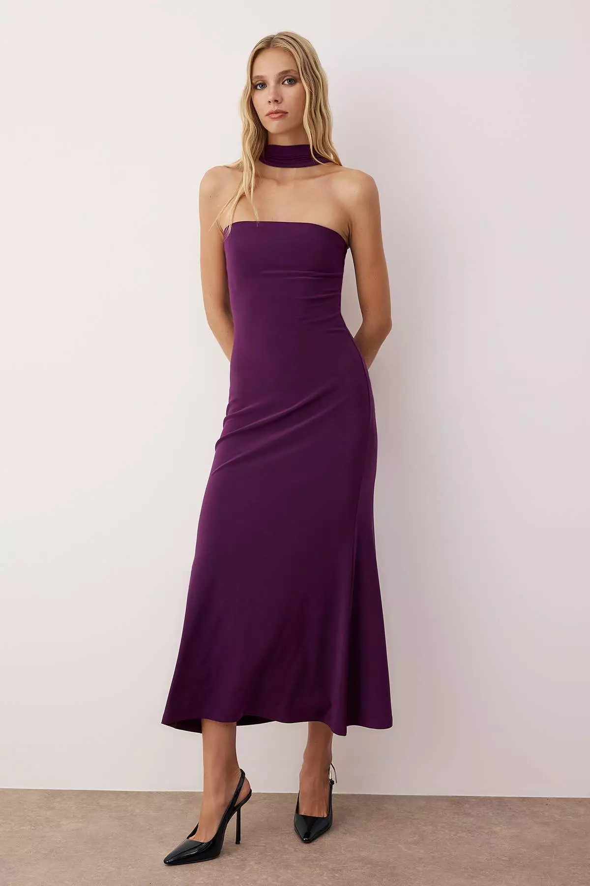 Plum Plain Knit Sandy Maxi Unlined Cocktail Dress