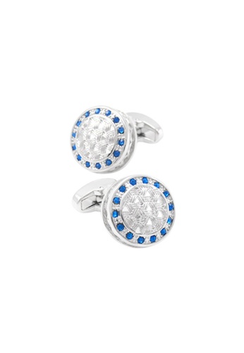 Kings Collection silver Round Blue Crystal Cufflinks (KC10017) 55046ACBC9DDC4GS_1