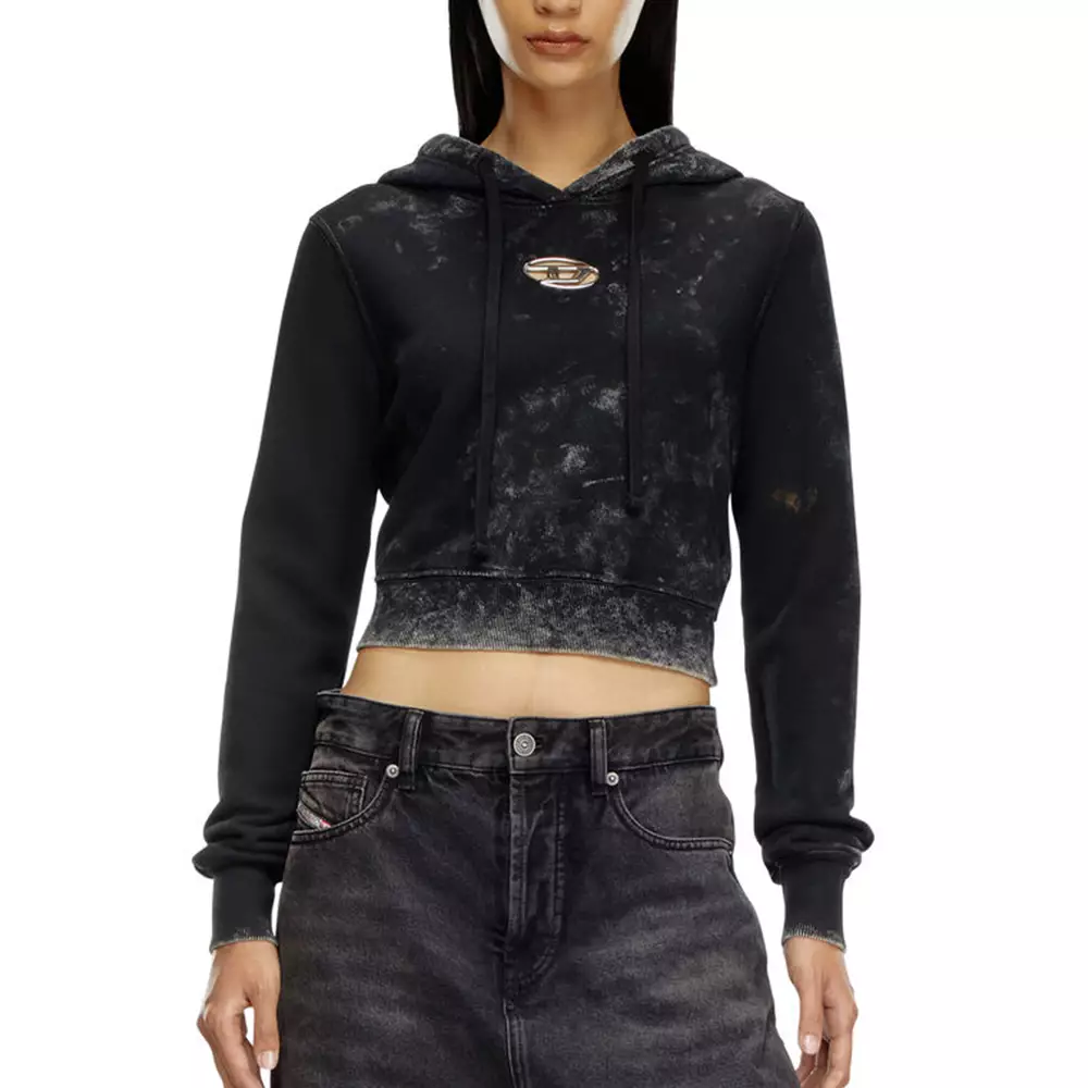 F-Slimmy-Hood-P5 Faded Cut-Out Hoodie with Metal Logo Black