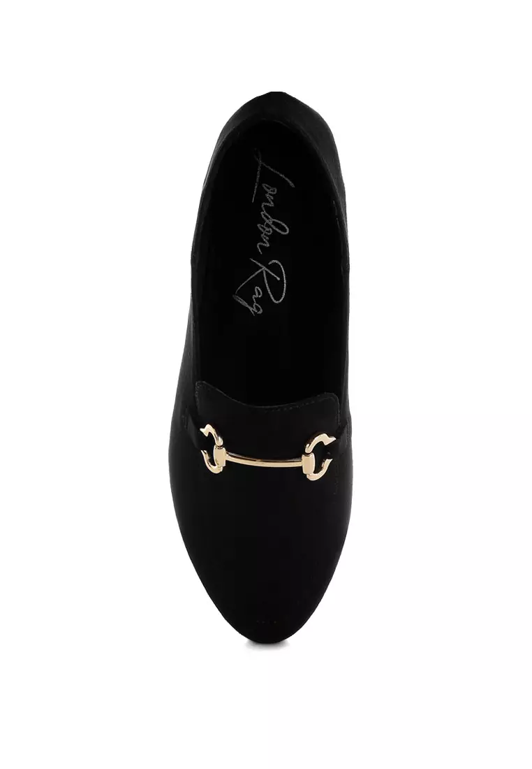 Sepatu Loafer Datar Hias Horsebit dalam Warna Hitam