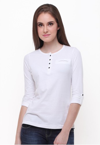 LGS - Slim Fit - Kaos Wanita - Berkancing - Lengan Panjang - Putih