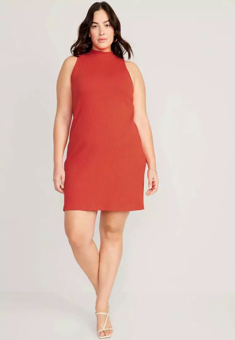 Sleeveless Mock-Neck Rib-Knit Mini Shift Dress for Women