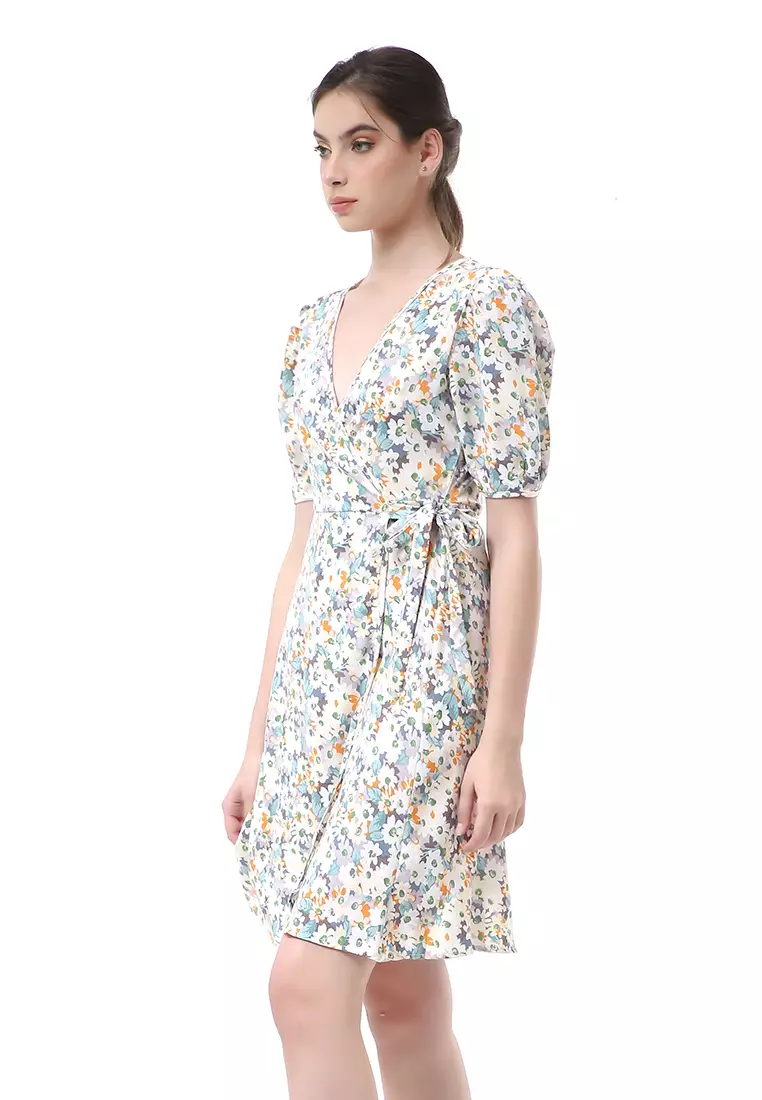 Rachel Dress Wanita Lengan Karet Flower Motive Model Belah Samping Material Cotton ORIGINAL - Multicolor