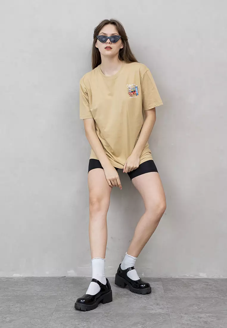 Kaos Cream t shirt polos wanita houseofcuff motif California