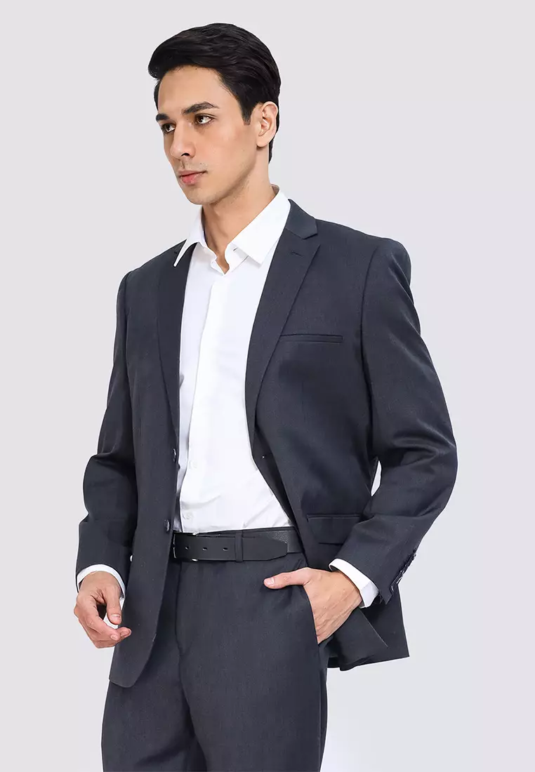Charcoal Regular Fit Wool Blend Stretch Suit Jacket