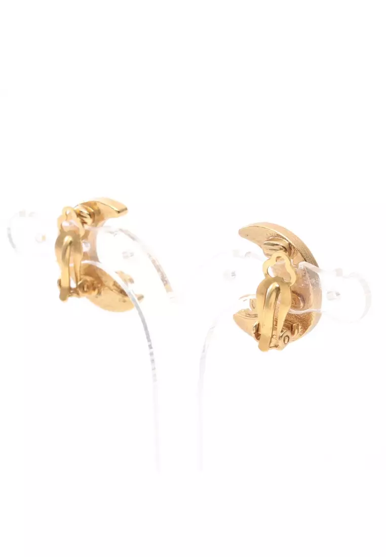 Chanel Pre-loved CHANEL coco mark moon earrings GP Rhinestone gold