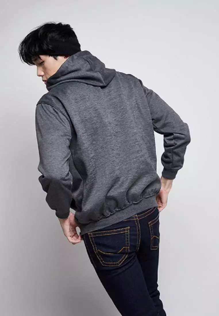 Jaket Polos Zipper Hoodie Sweater Warna abu tua