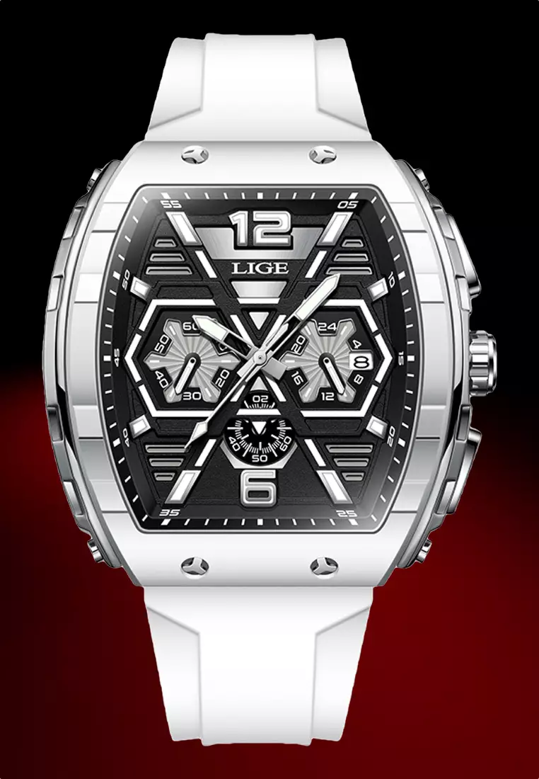 Unisex Tonneau Shaped Quartz Watch on Rubber Strap