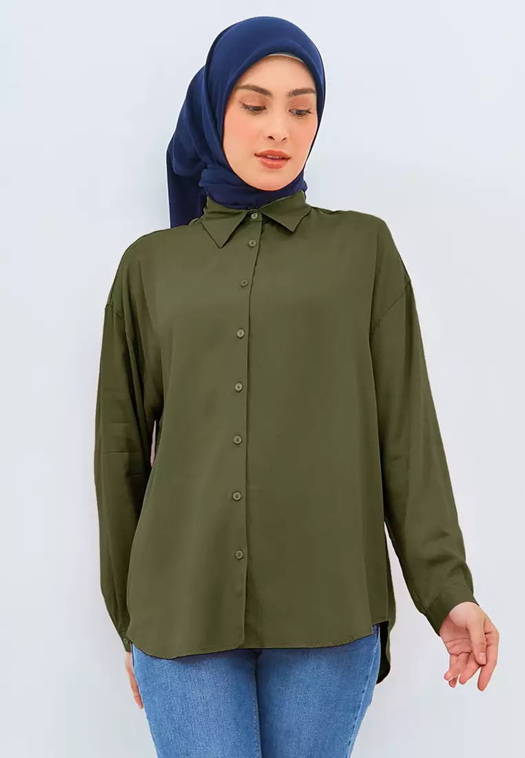 Flamoush Eviana Green Kemeja Oversize Wanita