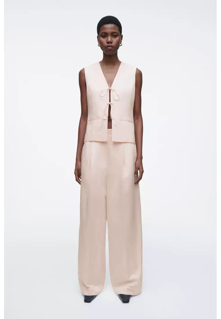 RELAXED LINEN-BLEND WIDE-LEG TROUSERS