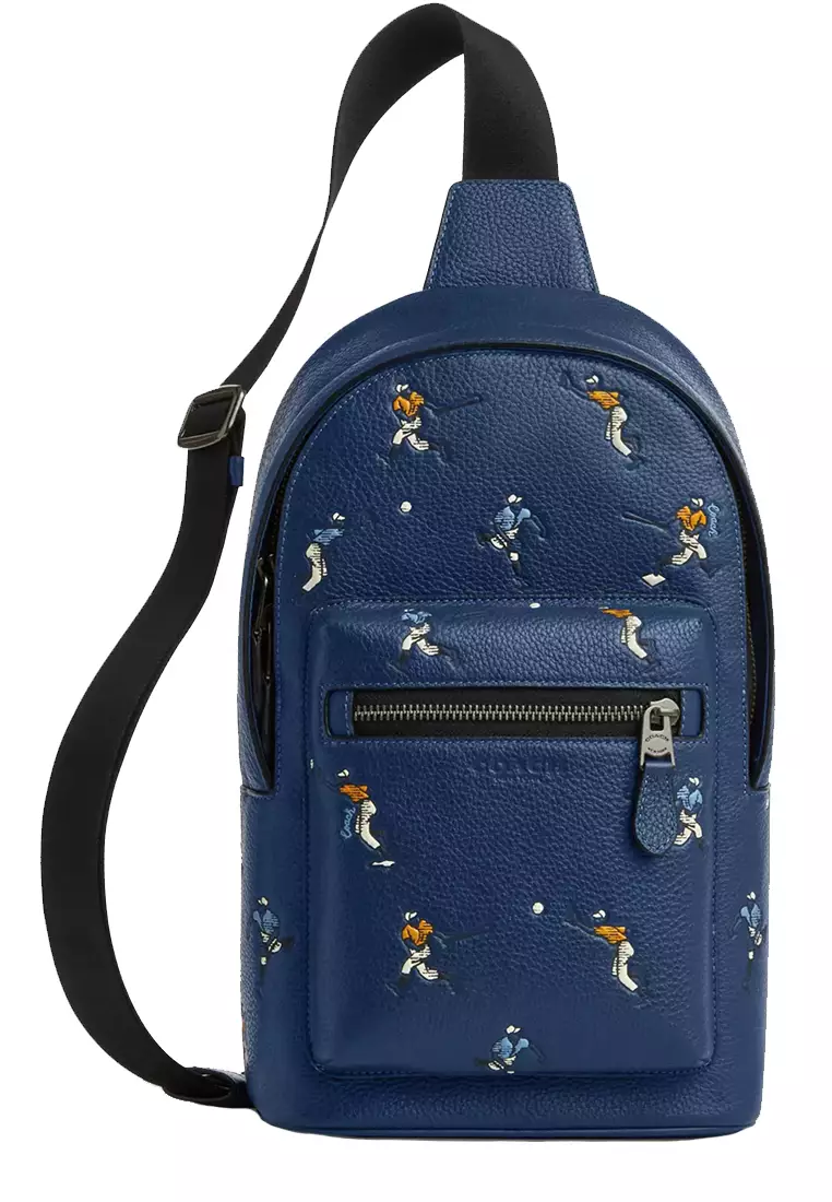 West Pack Bag With Baseball Print in Deep Blue Multi CAX48