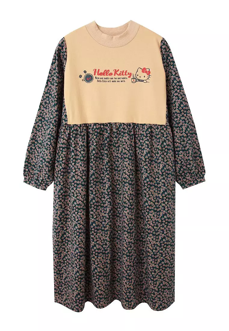 KITTY拿鐵咖啡系列．純棉小碎花假兩件背心洋裝《KB1413》