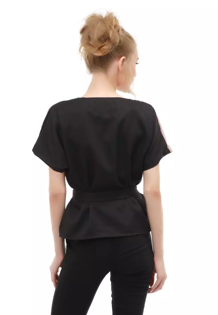 Cheva Blouse Atasan Wanita Kasual Tali Ikat Samping Kombinasi 2 Warna Material Moscrepe ORIGINAL