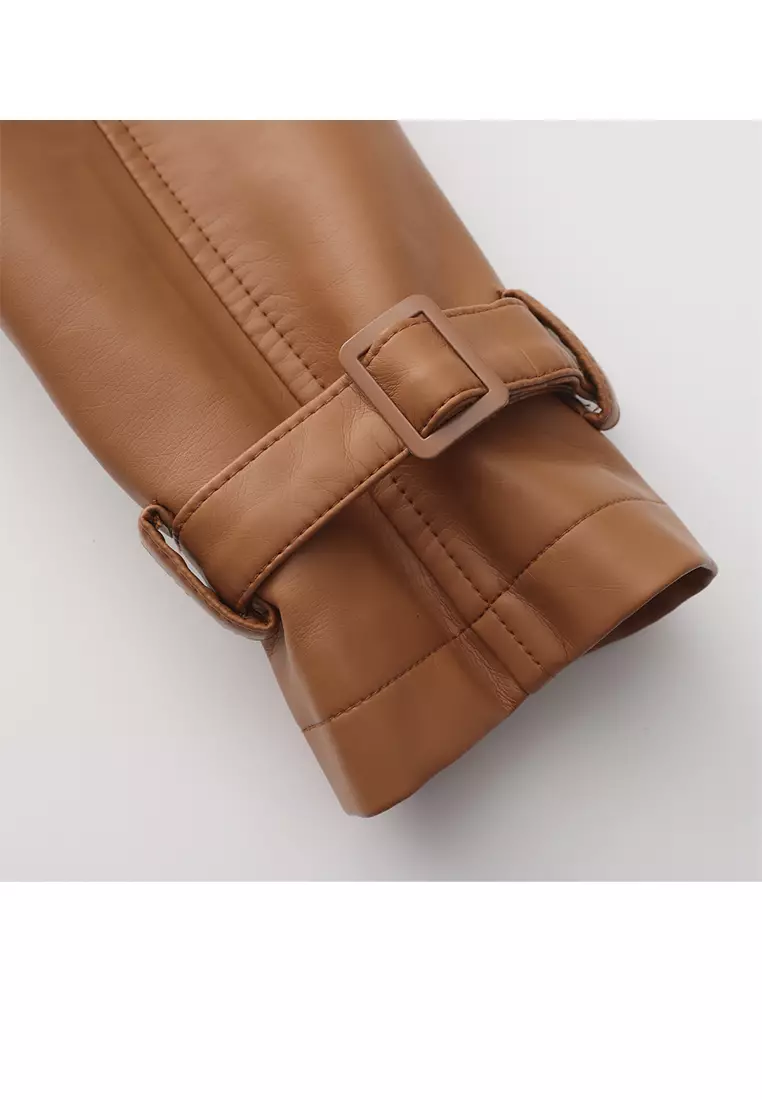 Oversized Faux Leather Trench Coat AD-M24PJ51