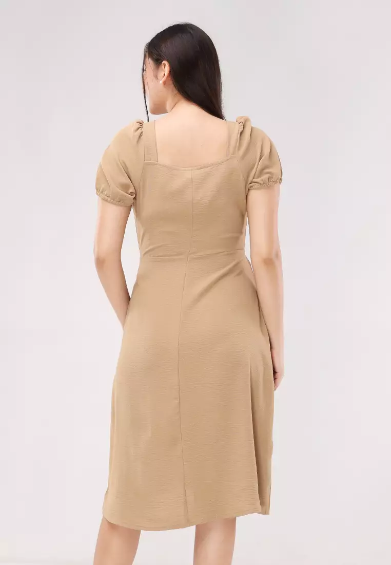 Wrinkled Linen Woven Short Sleeves Dress