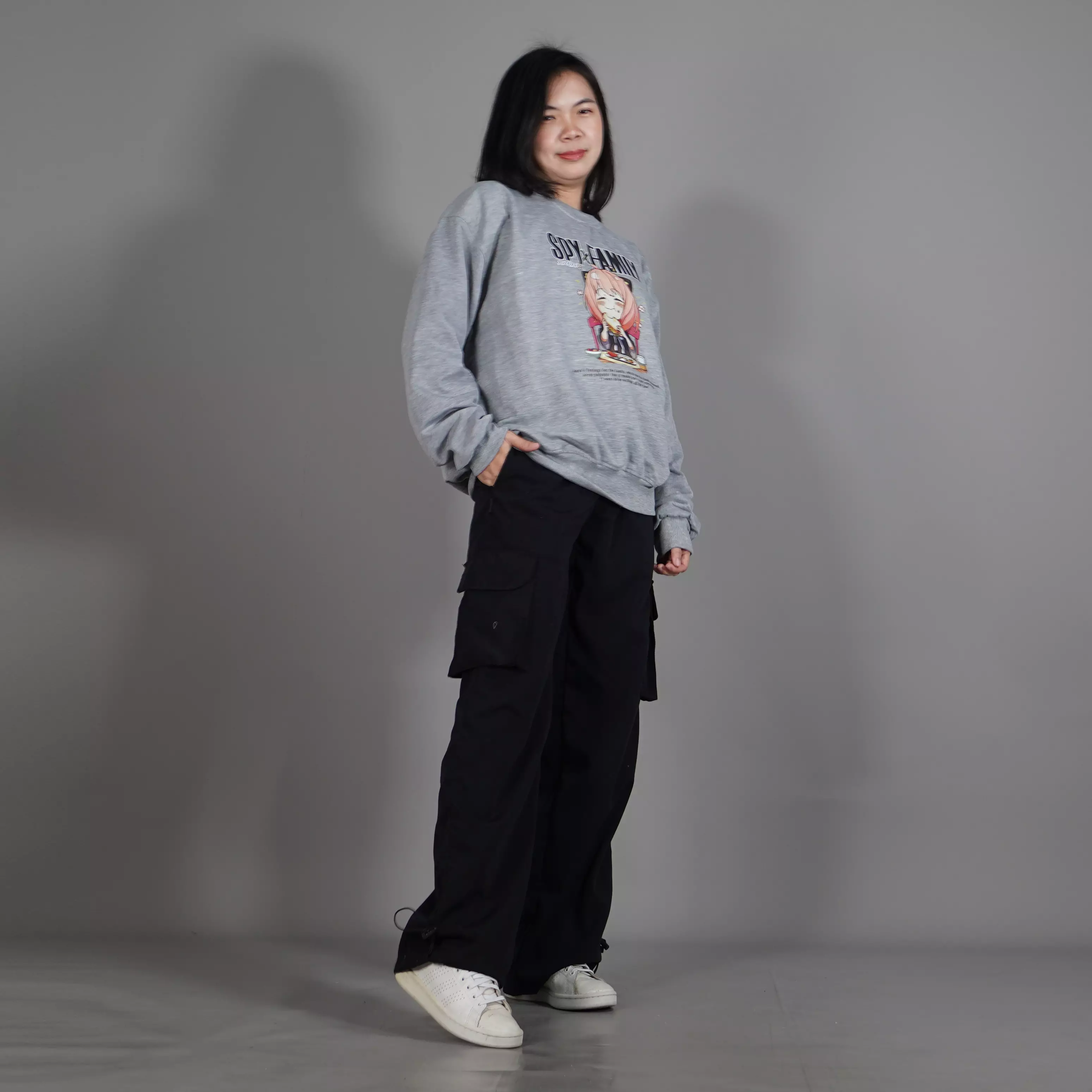  SPY Sweater Oversize Wanita Crewneck Wanita Switer Wanita - Abu Muda