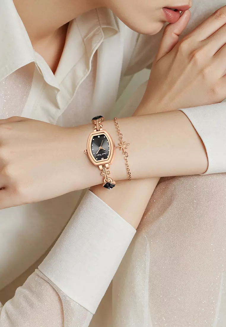 Jam Tangan Wanita Original Korea Gelang Fashion Original Jam Tangan Cewek Anti Air roseblack