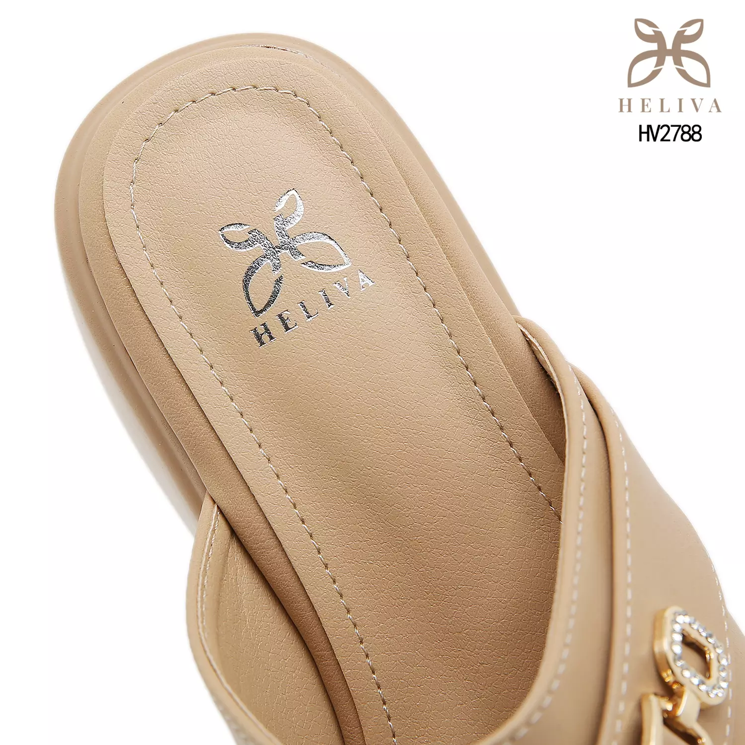 Heliva Verona Bold Heel Platform Mules with Metallic Chain Touch 7cm Elegance HV2788