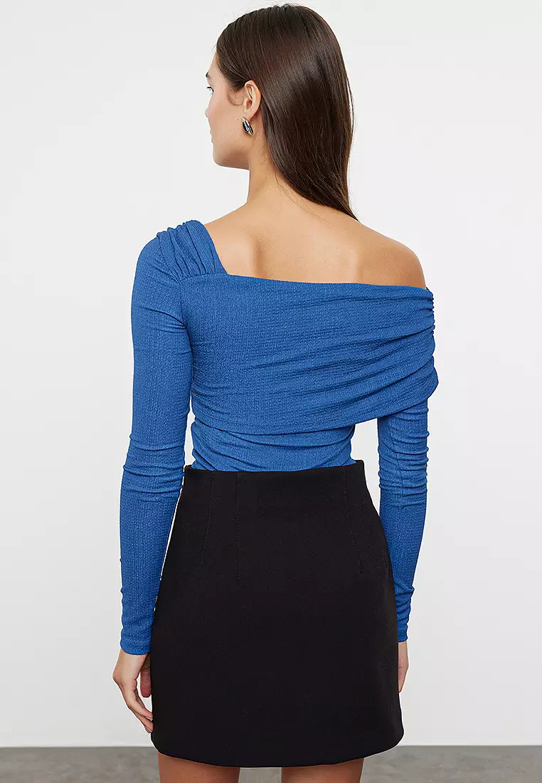 Asymmetrical Collar Detail Knitted Bodysuit