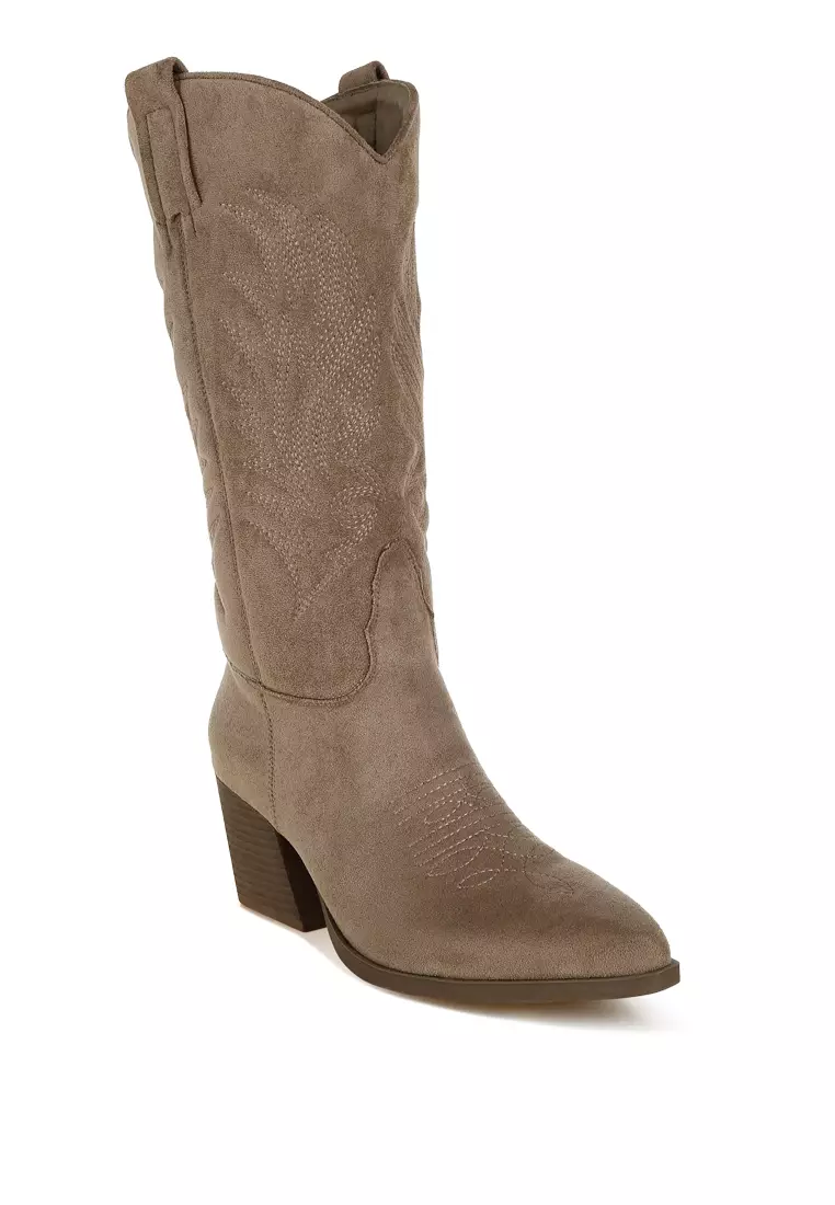 Microfiber Long Cowboy Boots in Taupe