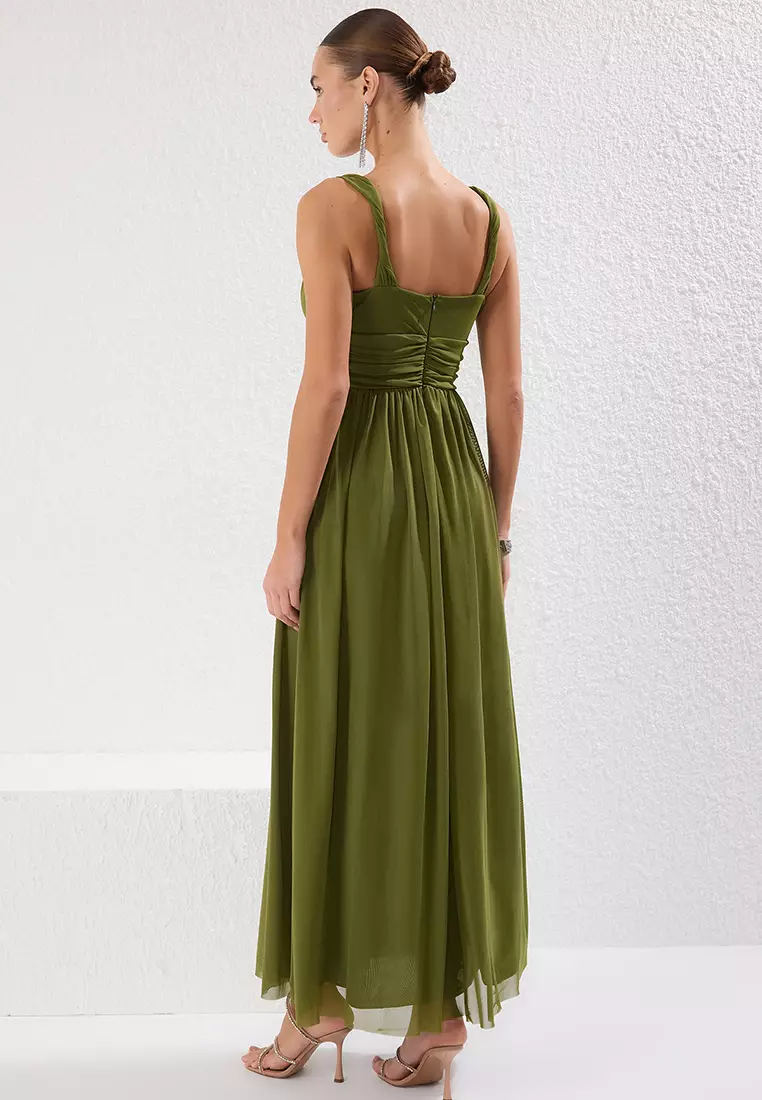 A-Line V-Neck Knitted Long Elegant Evening Dress