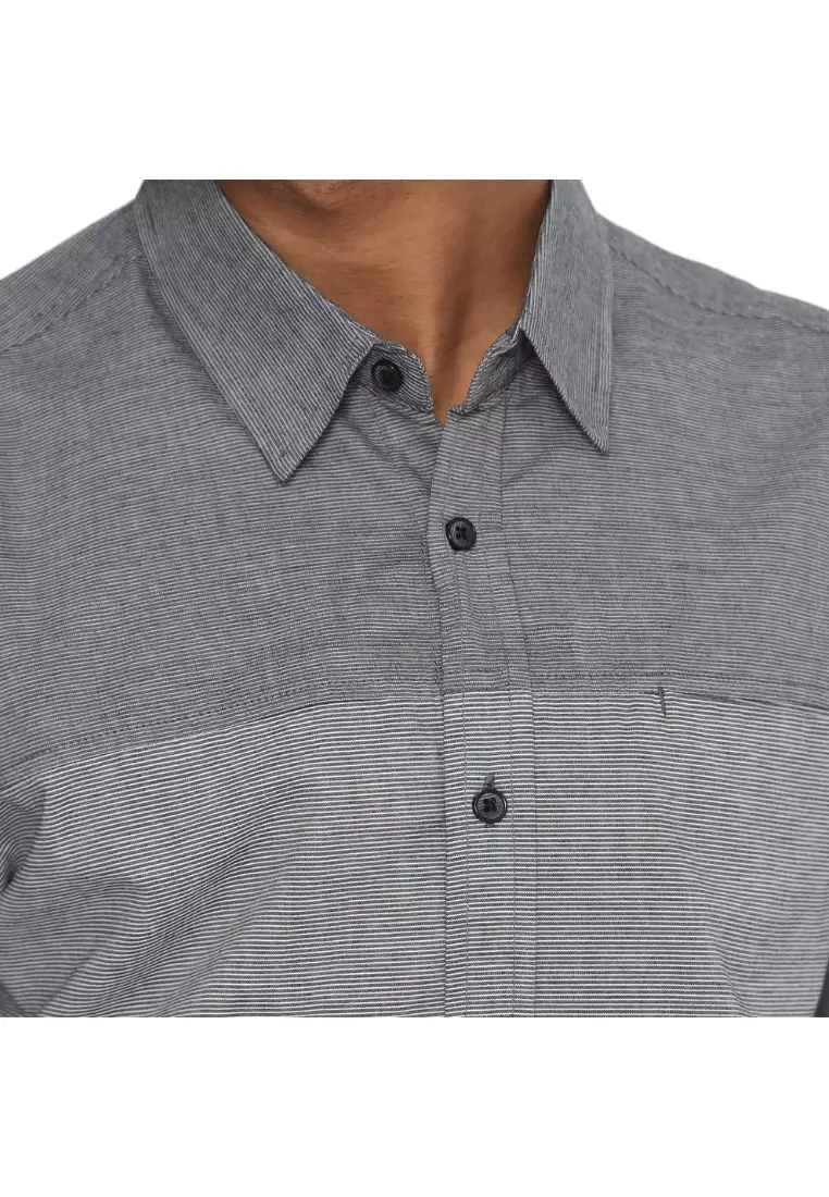 RBJ Kemeja Salur Kombi Hitam Regular Fit Pria