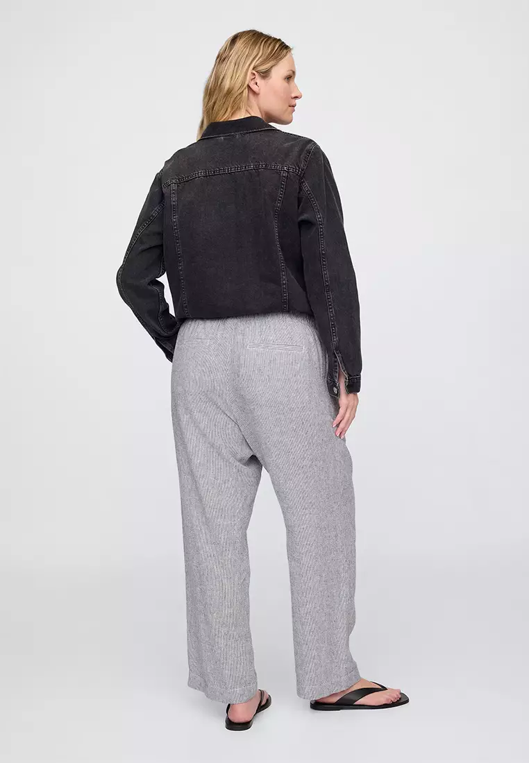 Mid Rise Linen-Blend Stripe Easy Pants