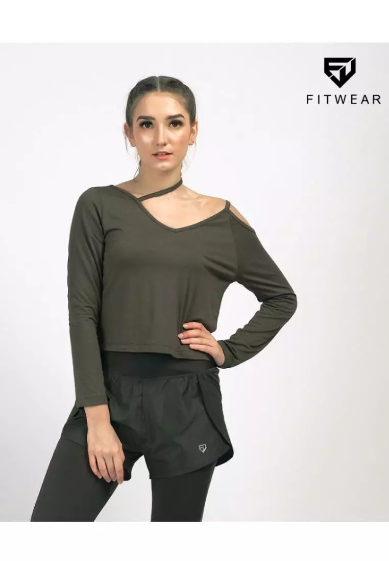 FITWEAR - STORMI OFFSH CROPTOPS LS - ARMY