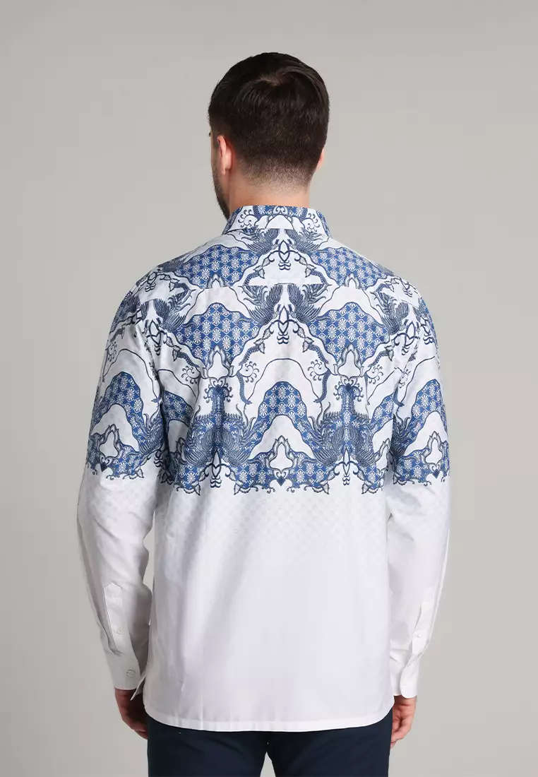 MOC - Kemeja Batik Pria Lengan Panjang Kintamani - White