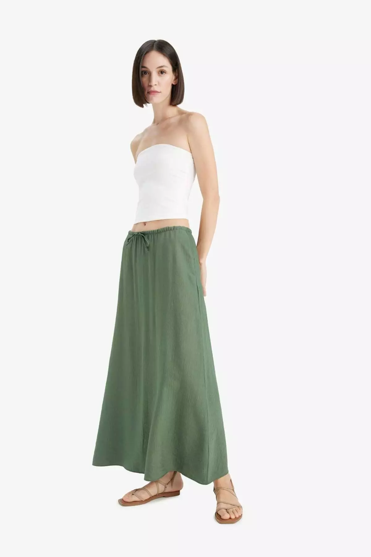 A-Line Regular Waist Crinkle Fabric Midi Skirt F6501Ax25Sm