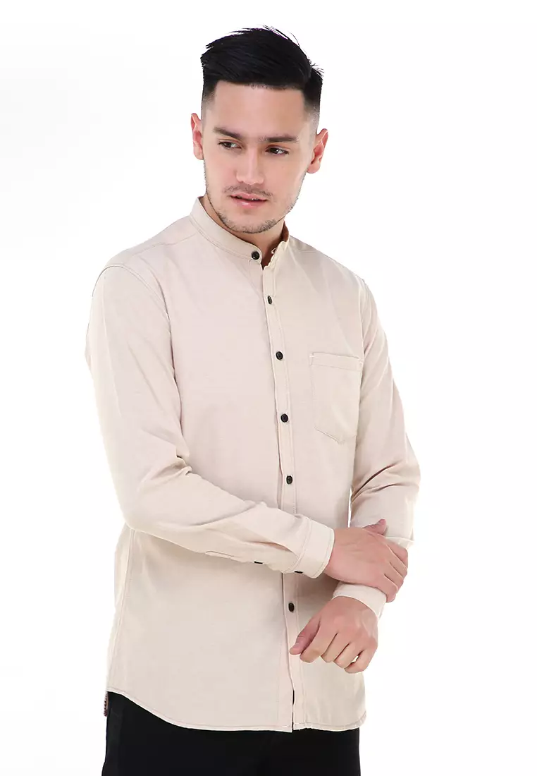 Dwan Atasan Kemeja Pria Premium Casual Formal Longsleeve Shirt Material Cotton ORIGINAL - Cream