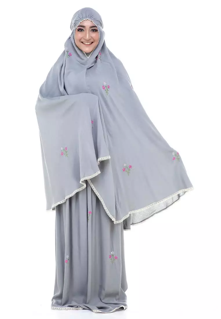 Prayer Set Premium Mukena Wardah Flower - Abu