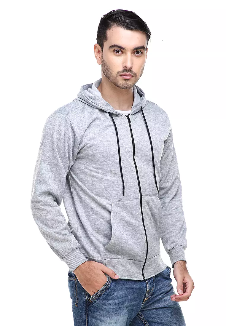 Clover Jaket Sweater Hoodie Polos Pria Casual Plain Jacket Material Fleece ORIGINAL - Gray