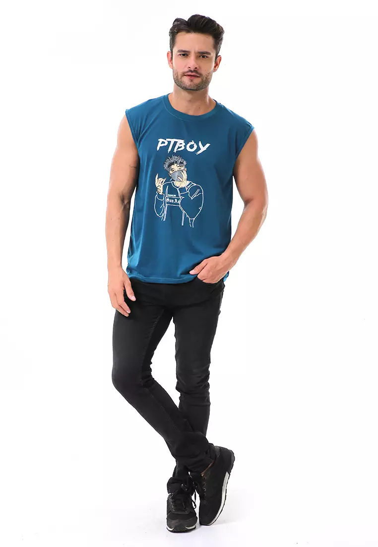 Bobby Atasan Kasual Pria Singlet Motif Ptboy Sleeveless Tshirt Material Cotton ORIGINAL - Tosca