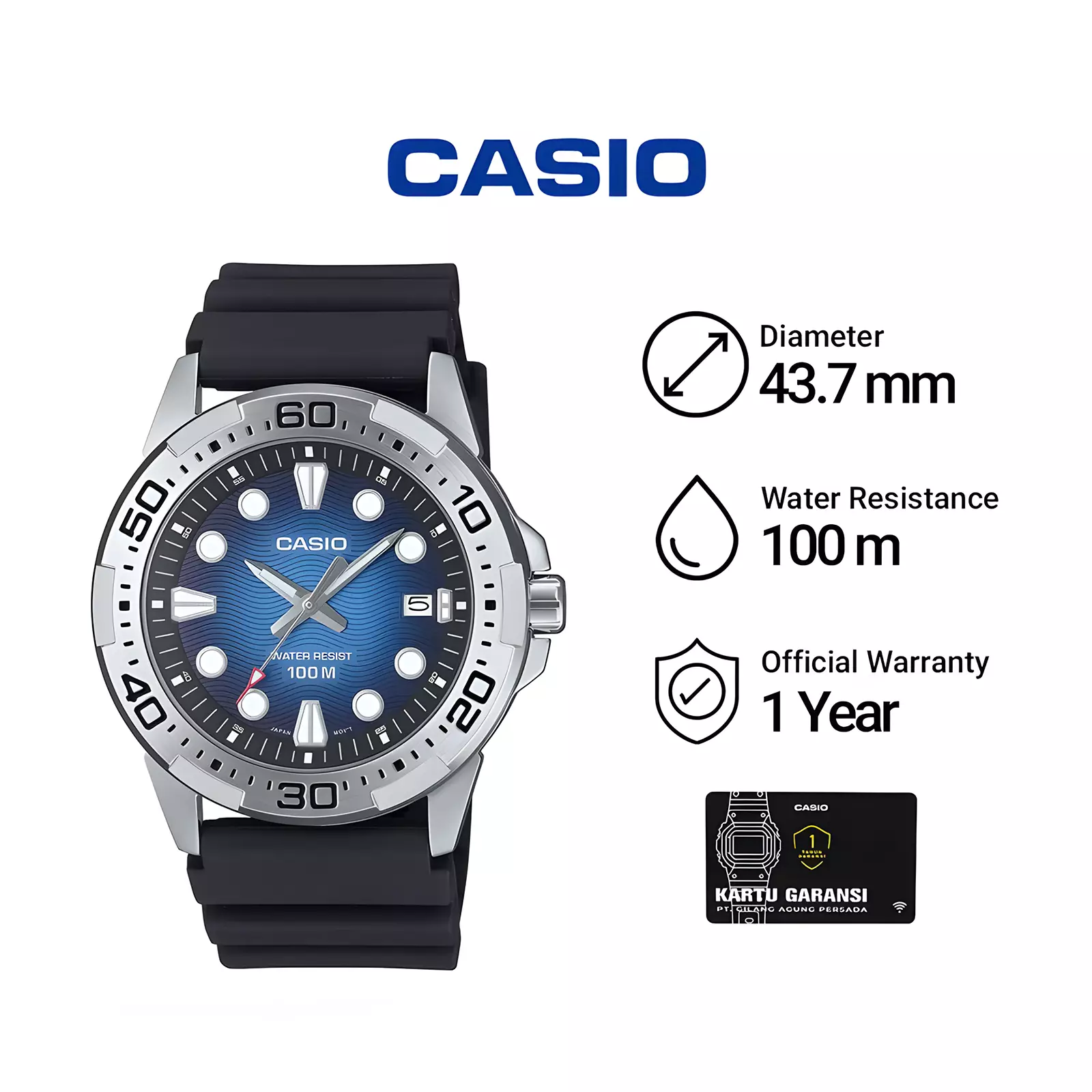 Casio - Jam Tangan Analog Pria - Blue Dial - Black Resin Band - MTD-140-2AV