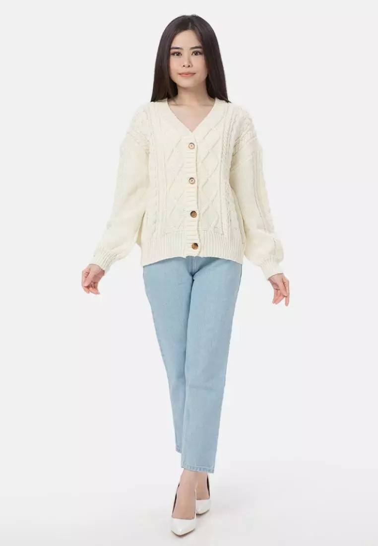 Cable Knit Cardigan in White