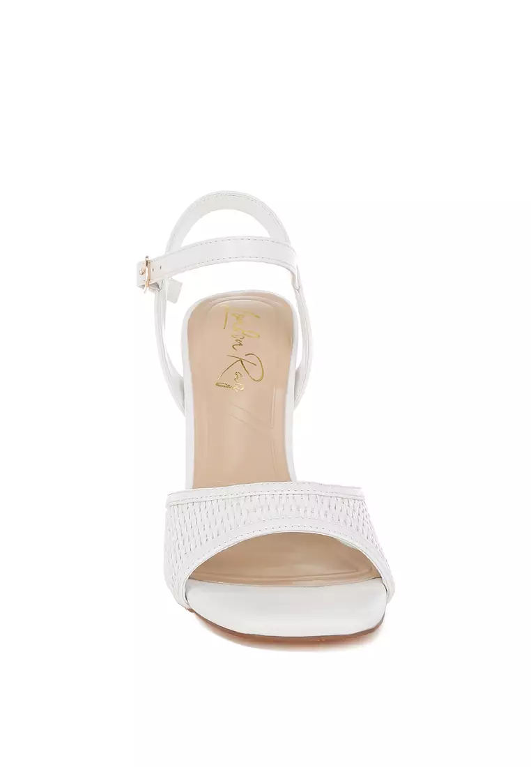 Raffia Square Toe Stiletto Heels In White