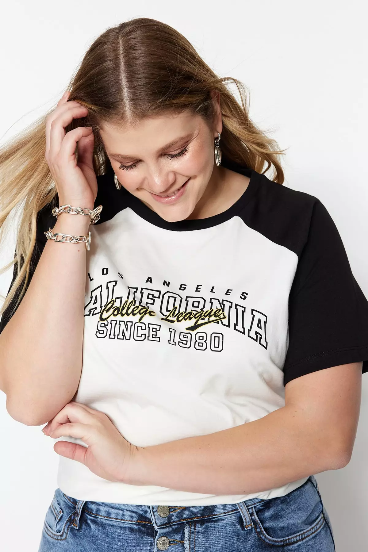 Buy Trendyol Plus Size Ecru Knitted Color Block Printed Tshirt 2024 Online ZALORA Singapore