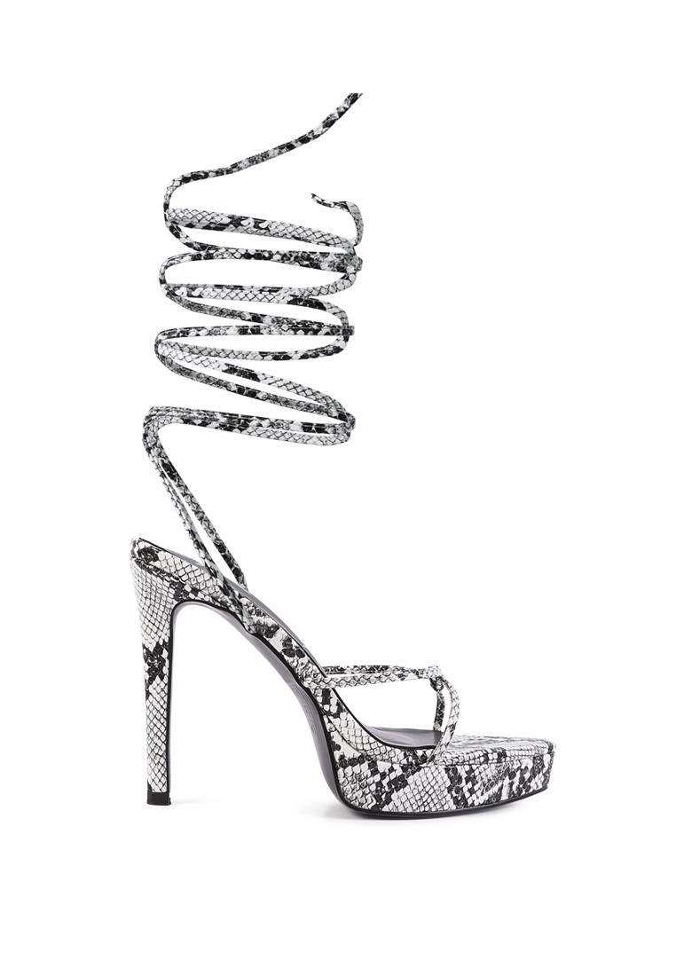 White High Heeled Lace Up Sandals