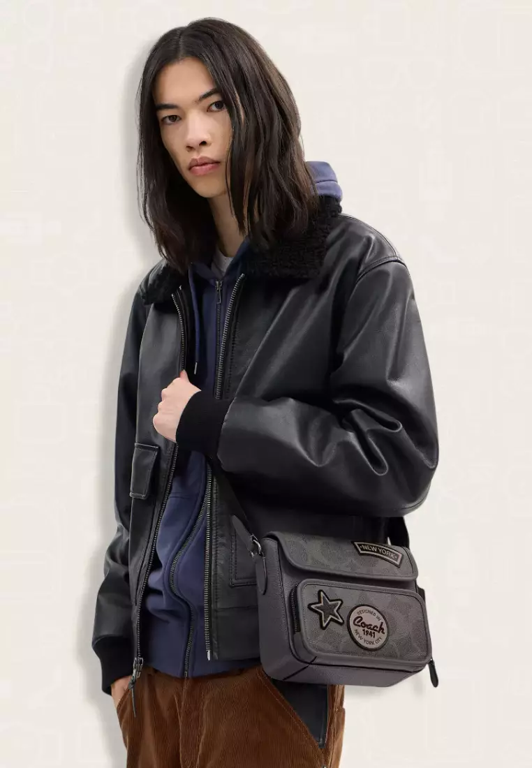 Coach Sullivan Flap Crossbody Bag In Maxi Signature Canvas With Patches Grey Multi