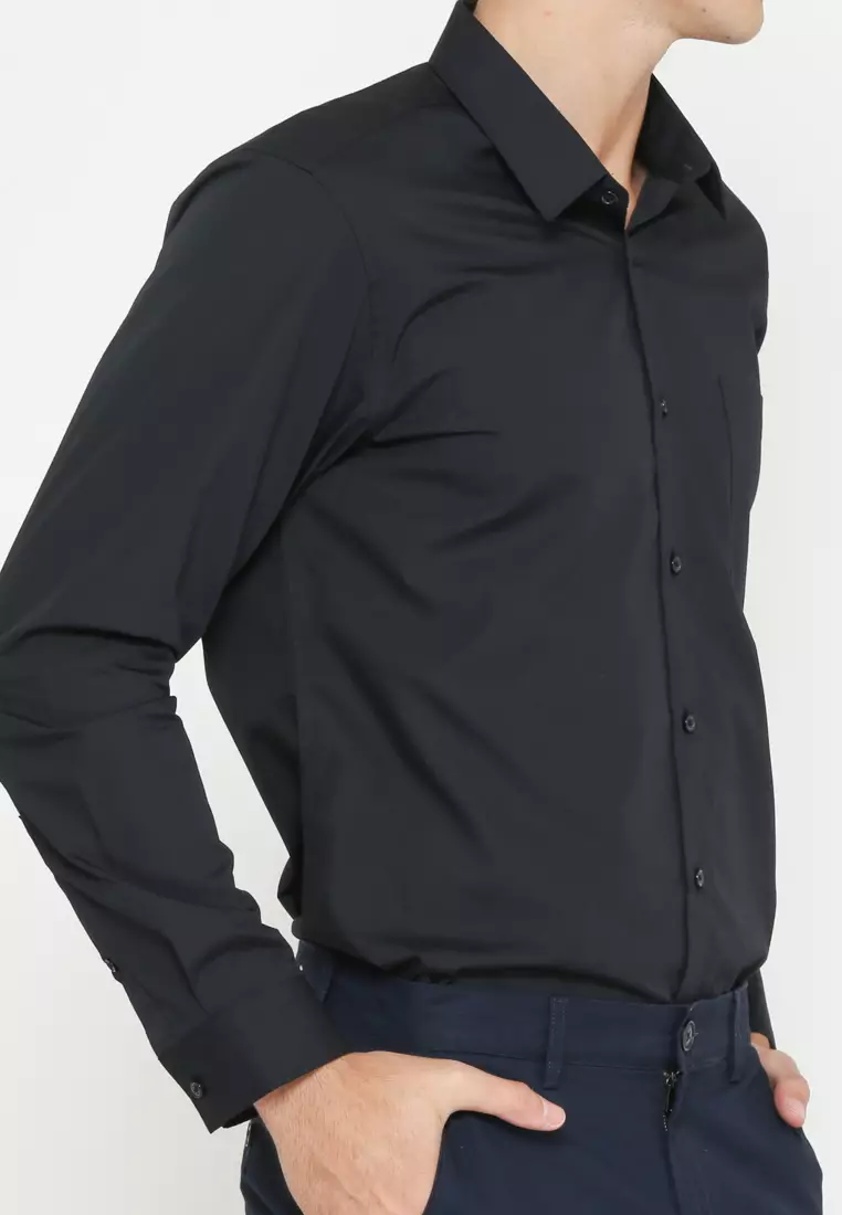 MEN'S BLACK SLIM FIT LONG SLEEVE SHIRT