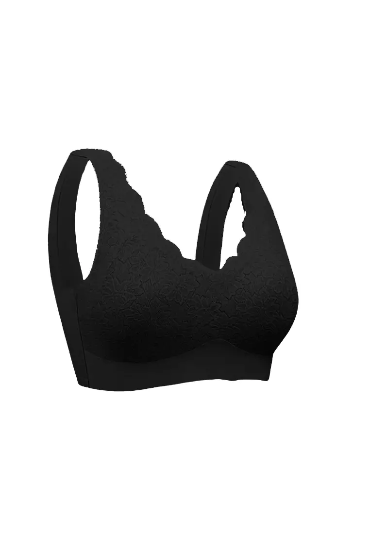 Premium Remi Lace Plus Size Seamless Wireless Paded Push Up Bralette in Black
