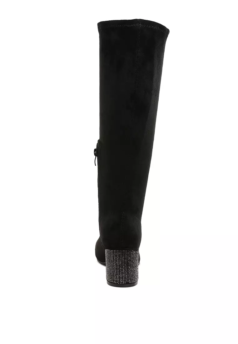 Microfiber Knee High Boots in Black